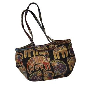 Laurel Burch Cat Tapestry Purse Bag Jewel Tones Handbag